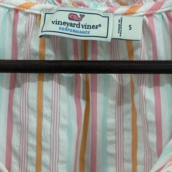 Vineyard Vines Performance Harbor Ruffle Popover Top Women's Small Pastel Stripe - Picture 5 of 5